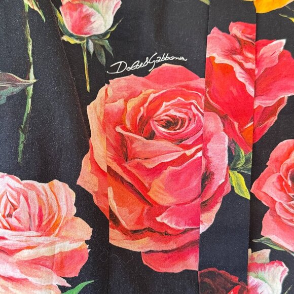 Dolce & Gabbana Fitted Long Sleeve Shirt Black Roses Print Handmade in Italy - Picture 8 of 11